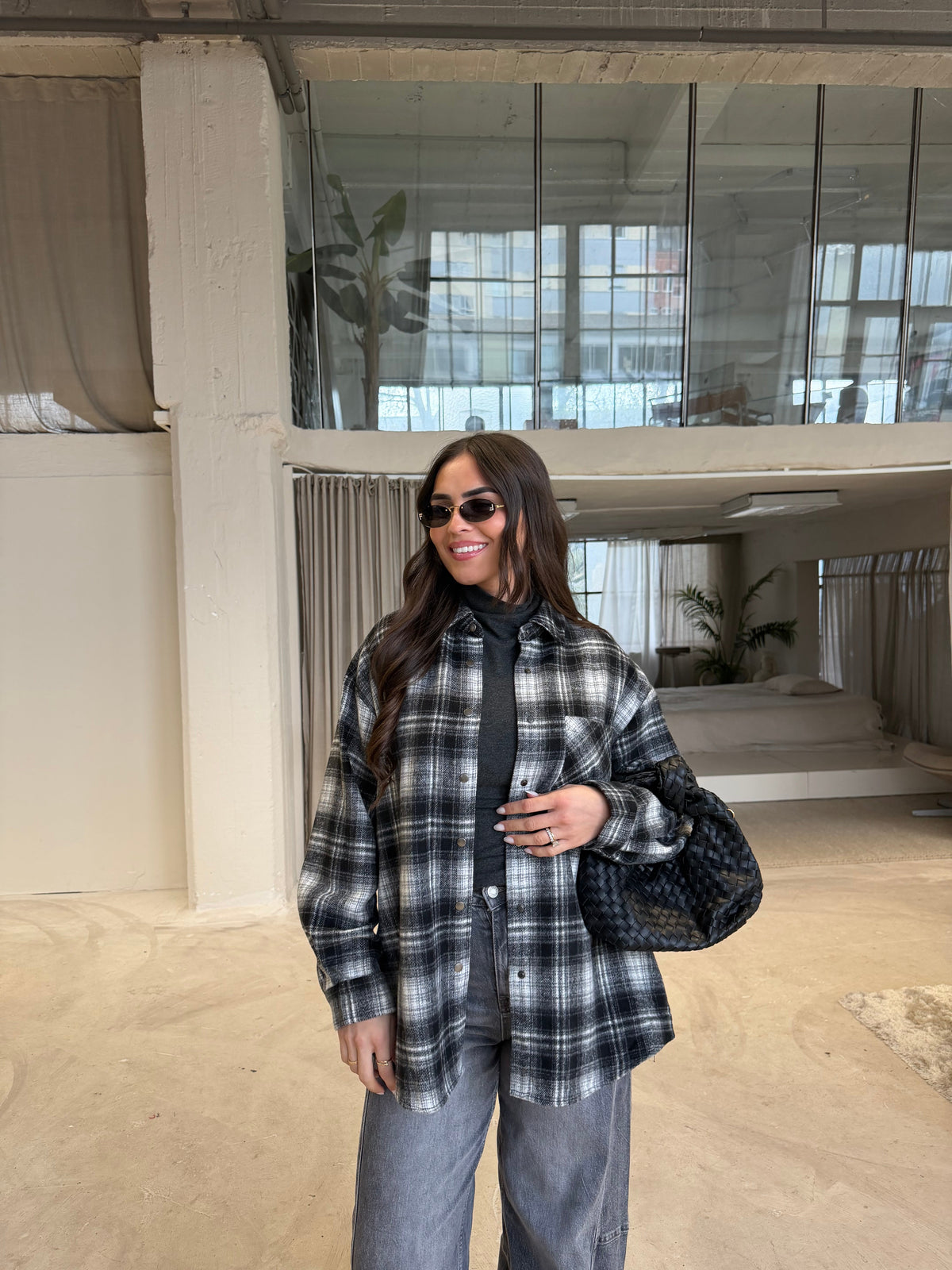 Women's Plaid Shirt And Turtleneck Set, Long Sleeves, Relaxed Fit