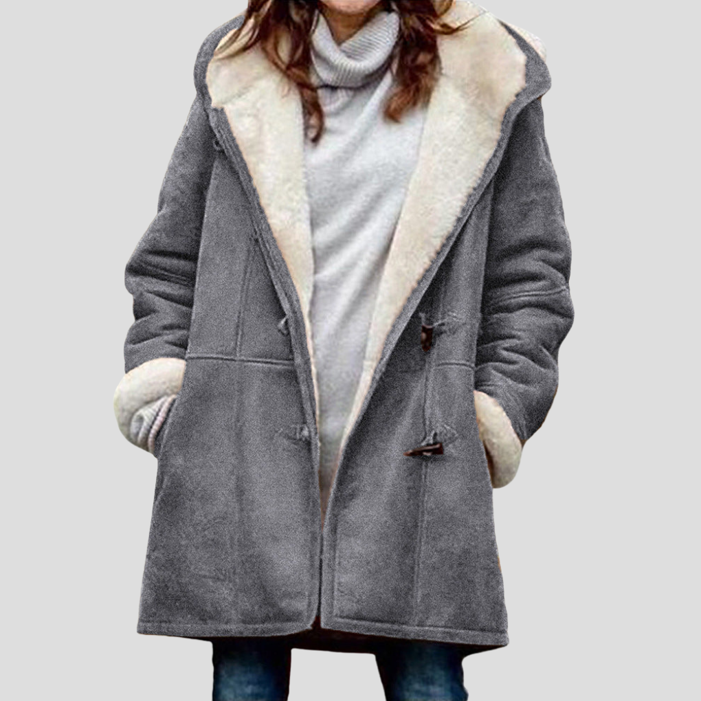 Women's Hooded Coat with Zip Front and Mid-Length Cut