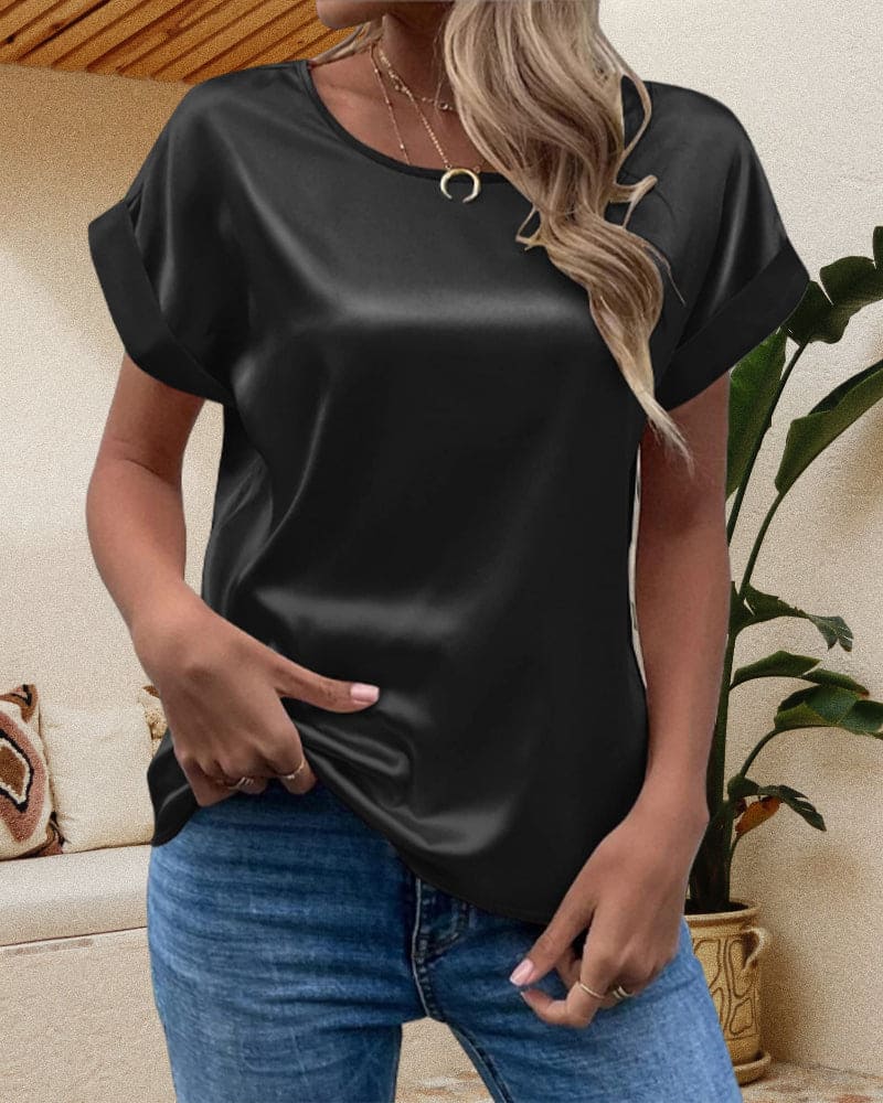 Sophia | Women’s Short Sleeve Relaxed Fit Satin Blouses