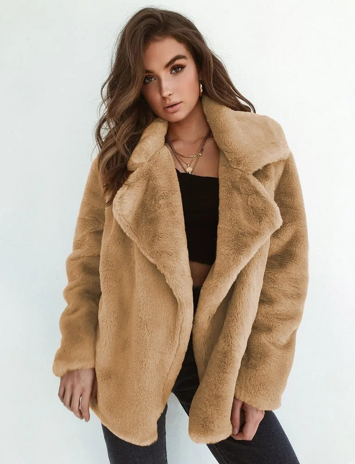 Women's Open-Front Teddy Jacket with Oversized Collar