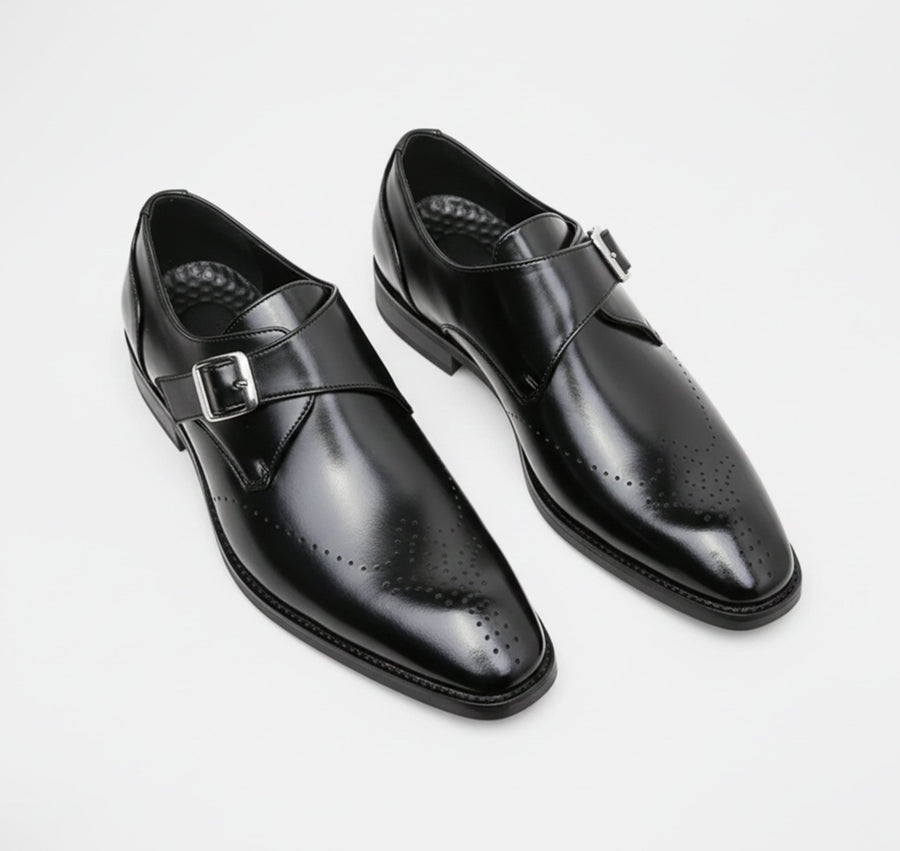 Men's Monk Strap Loafers, Brogue Detail, Square Toe