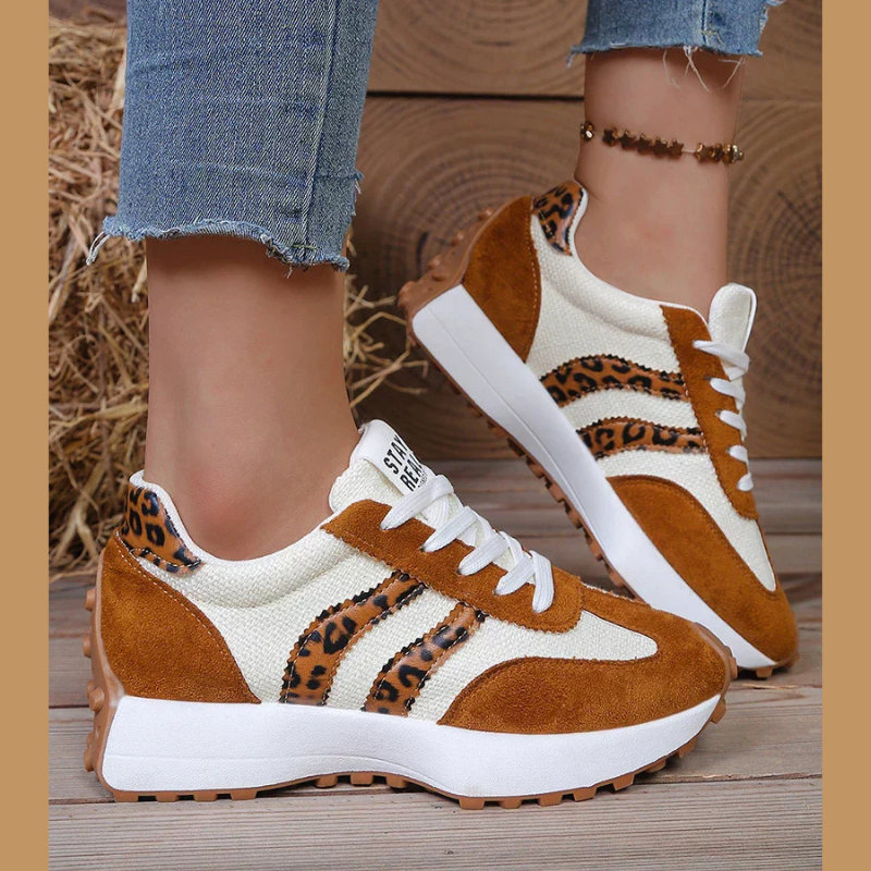 Women's Retro Lace-Up Sneakers, Striped Panel Design