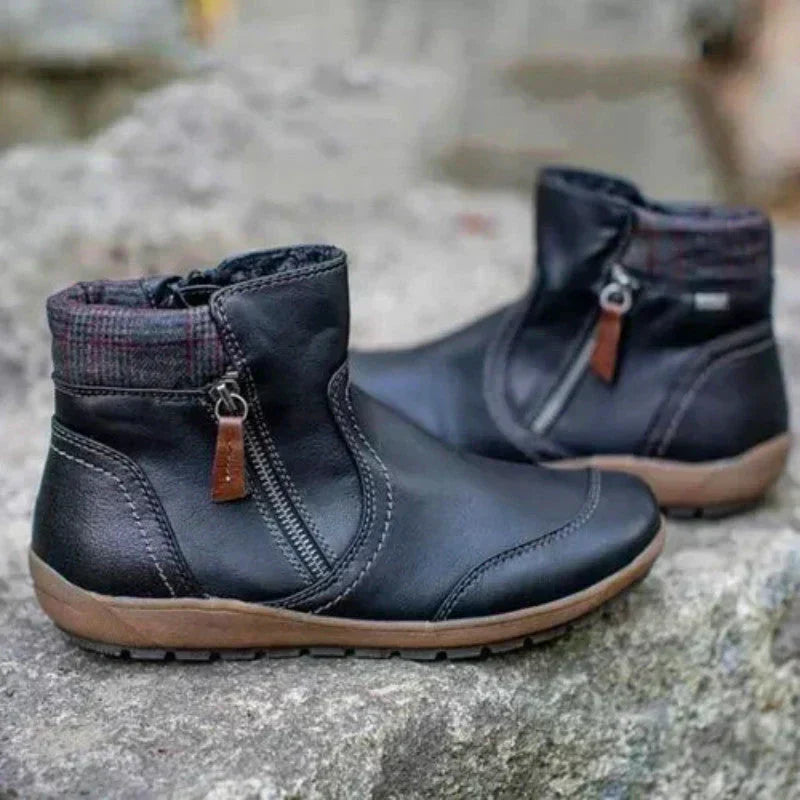 Women's Ankle Boots with Side Zip | Cushioned Insole, Non-Slip Outsole and Check Panel | Sizes 5.5-11, 5 Colors