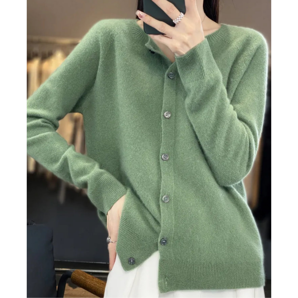 Women's Classic Button Cardigan – Crew Neck Long Sleeve Knit Cardigan