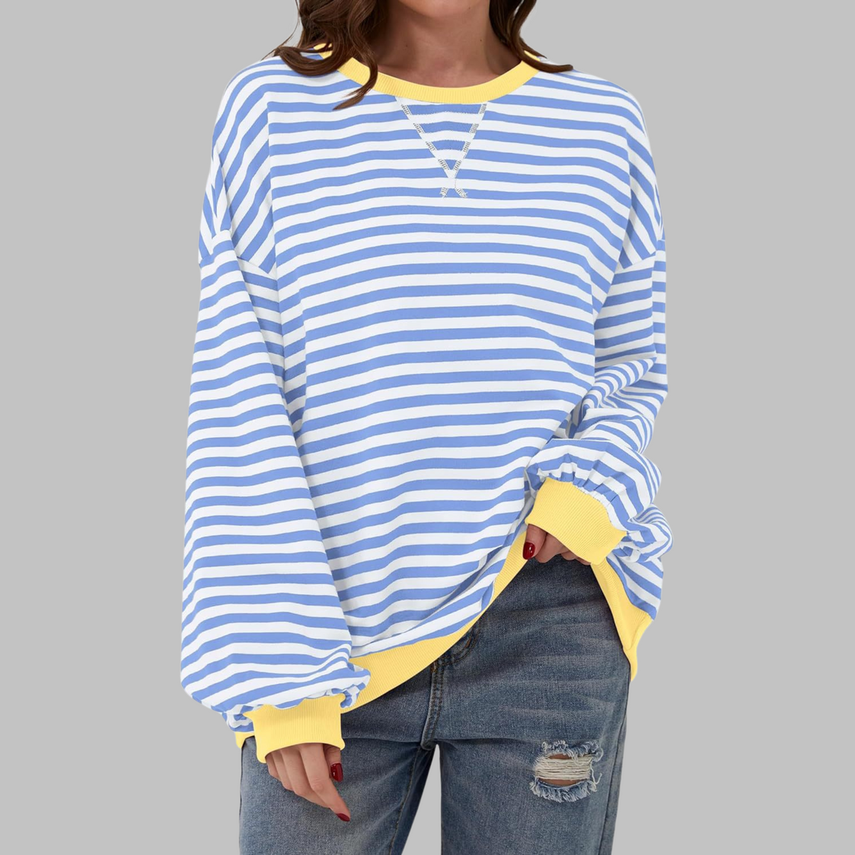 Women's Striped Crew Neck Long Sleeve Sweatshirt