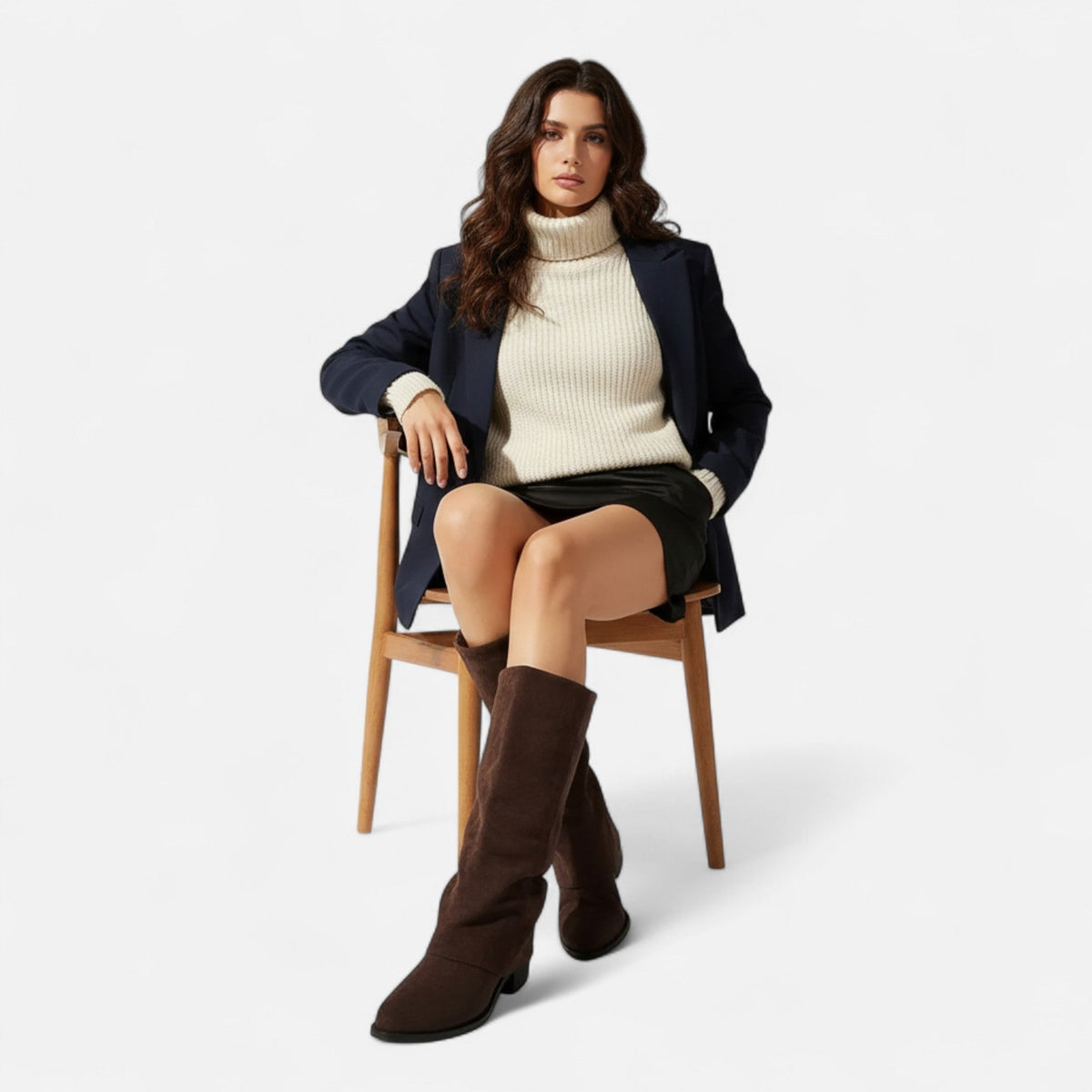 Emily | Womens Knee High Boots with Chunky Block Heel | Tall Boots for Spring and Fall | Brown, Black EU 36-43