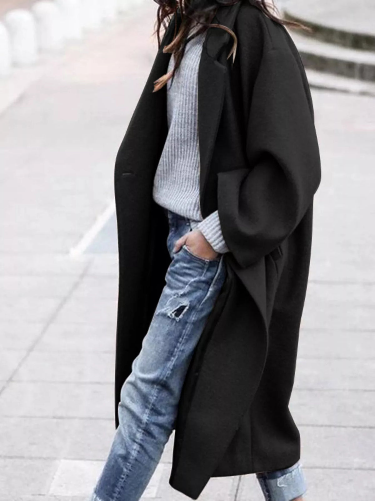 Carly | Womens Oversized Long Winter Coat | Wide Sleeves, Single-Breasted Closure | Khaki, Black, Blue or White S-3XL