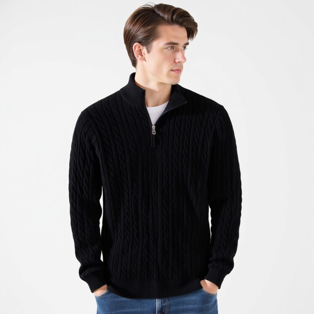 Men's Cable Knit Quarter-Zip Sweater, Long Sleeves, 5-Pack