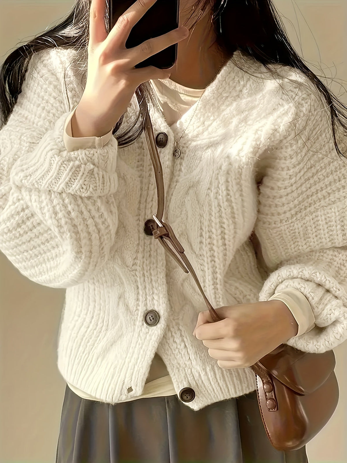 Tyra Chunky Cable Knit Button Cardigan