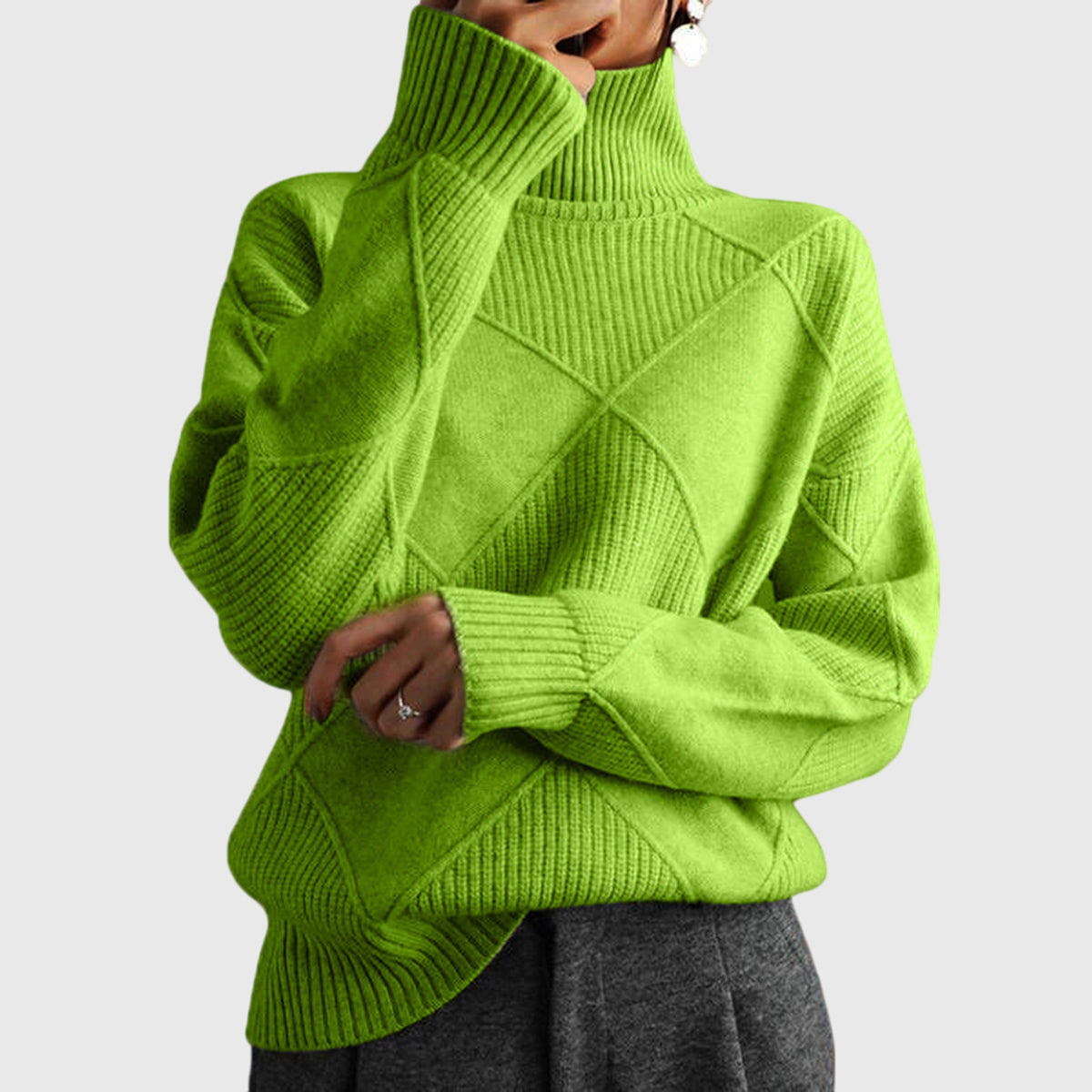 Women's Turtleneck Sweater with Knit | Size S-2XL | Pink, Purple, Yellow, Green, Grey, Black