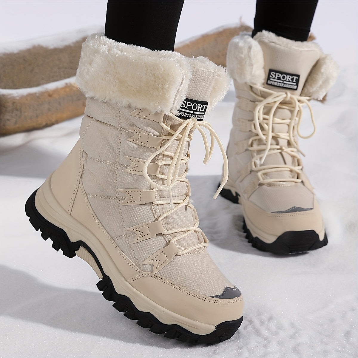 Women's Winter Boots, Lace-Up, Plush Cuff, Lug Sole