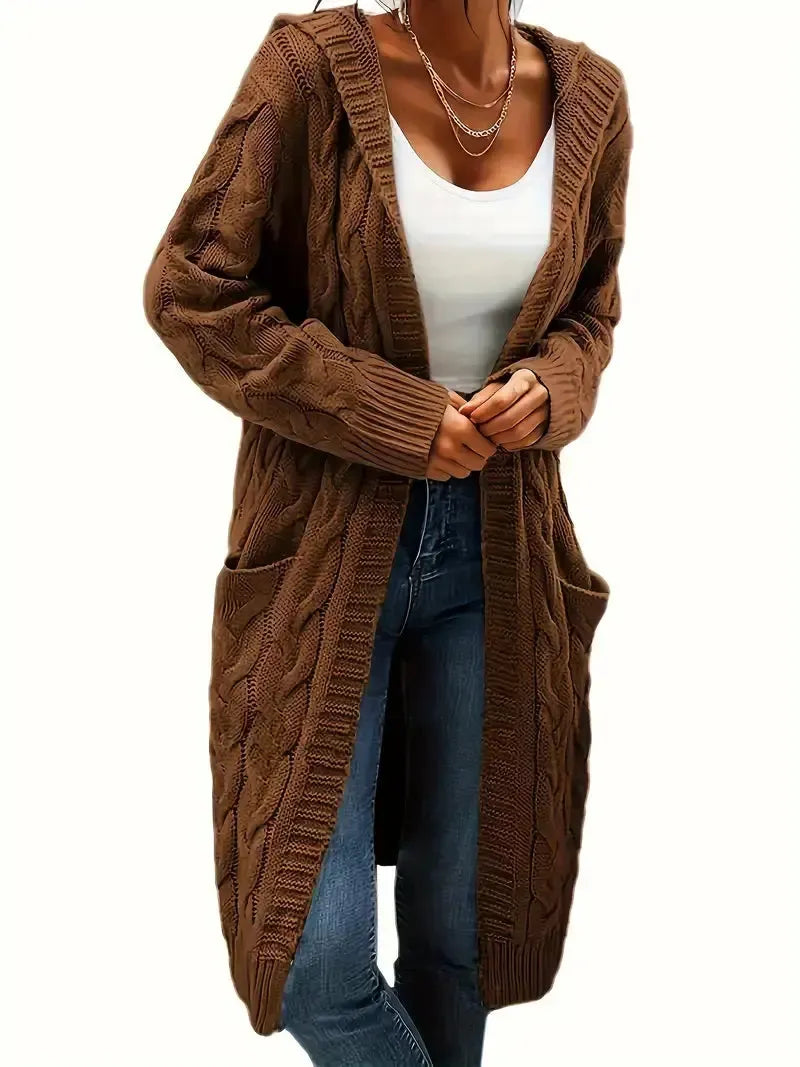 Women's Textured Open Cardigan, Longline, Cable Knit
