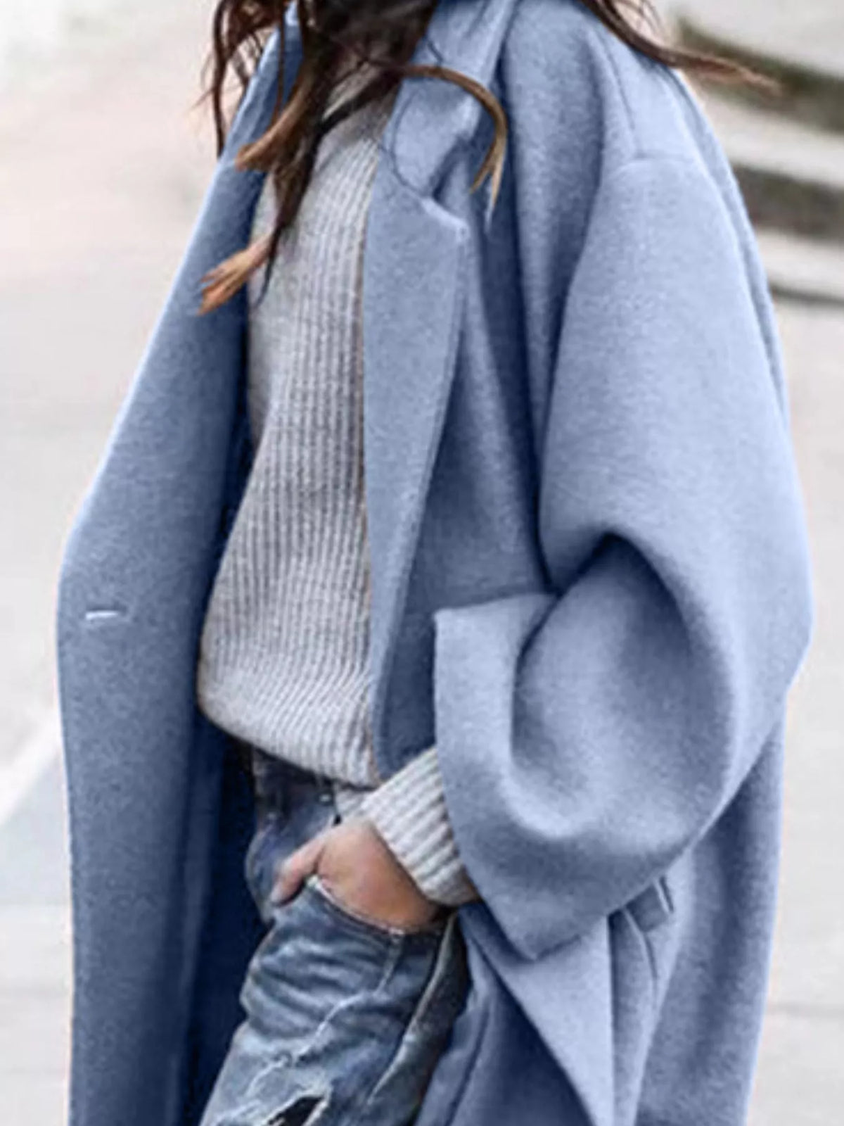 Carly | Womens Oversized Long Winter Coat | Wide Sleeves, Single-Breasted Closure | Khaki, Black, Blue or White S-3XL