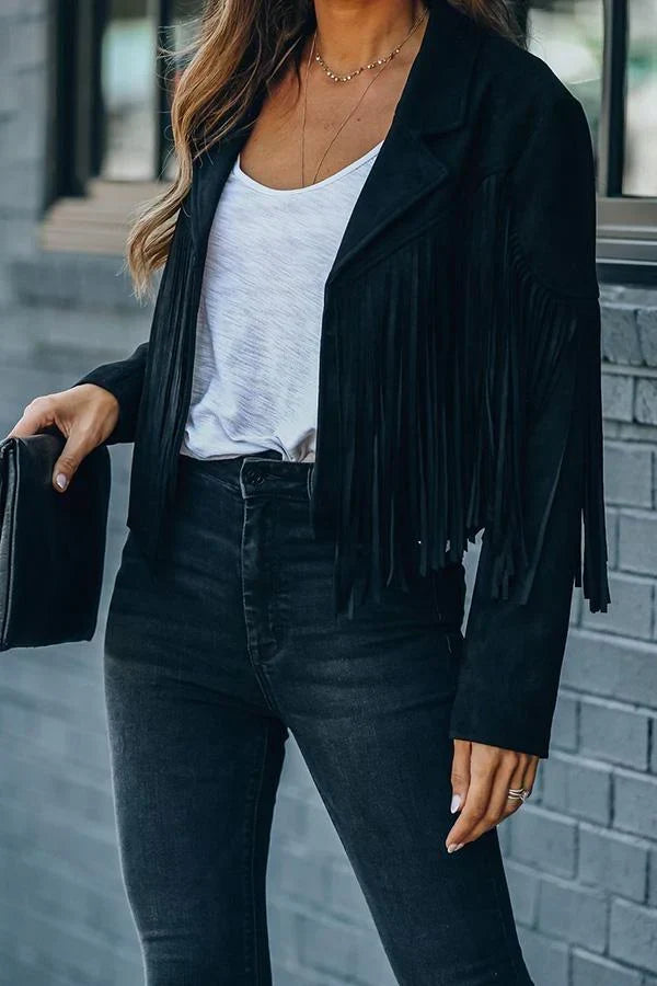 ALLIE | CROPPED FRINGE SUEDE-EFFECT JACKET