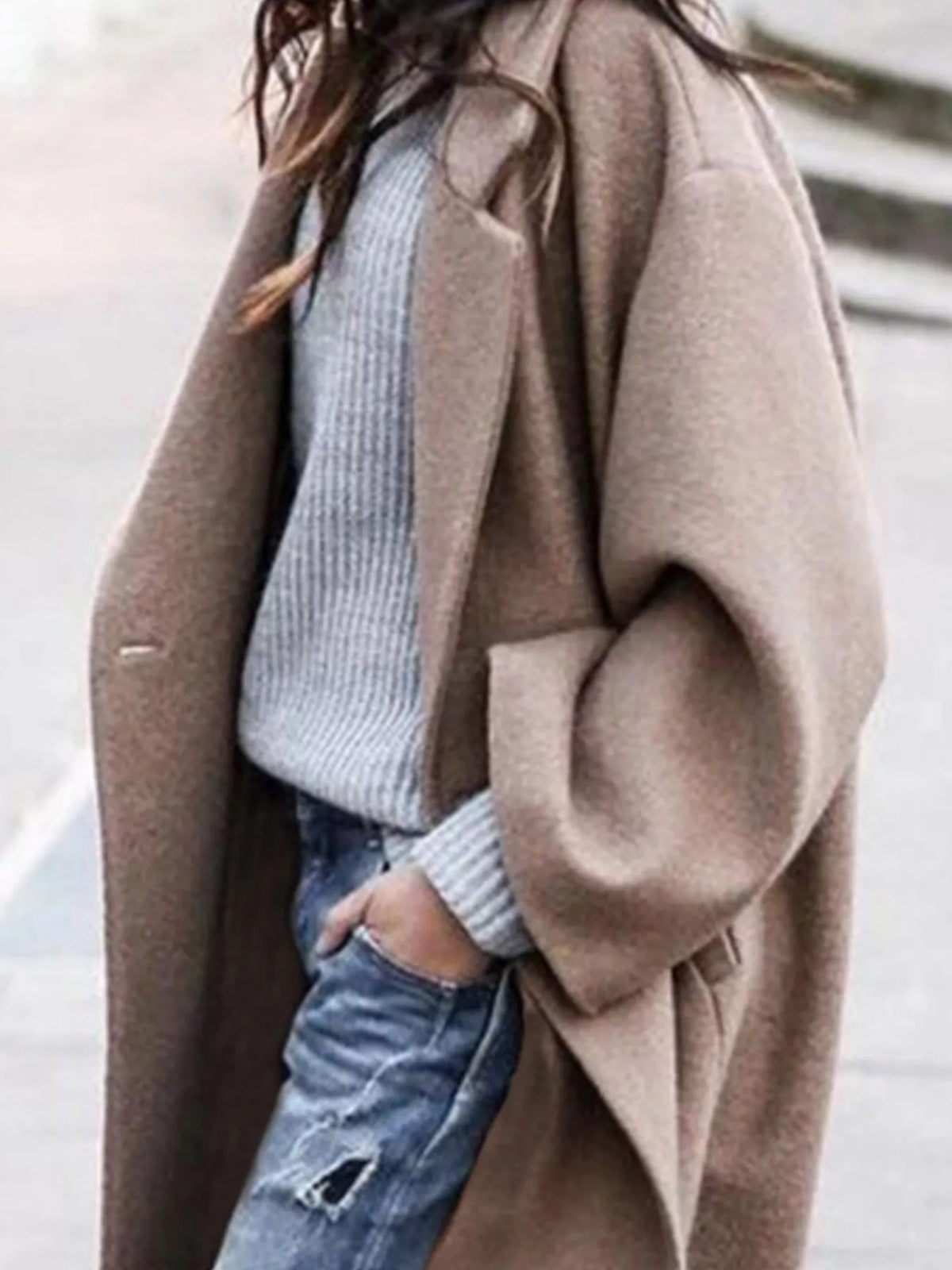 Carly | Womens Oversized Long Winter Coat | Wide Sleeves, Single-Breasted Closure | Khaki, Black, Blue or White S-3XL