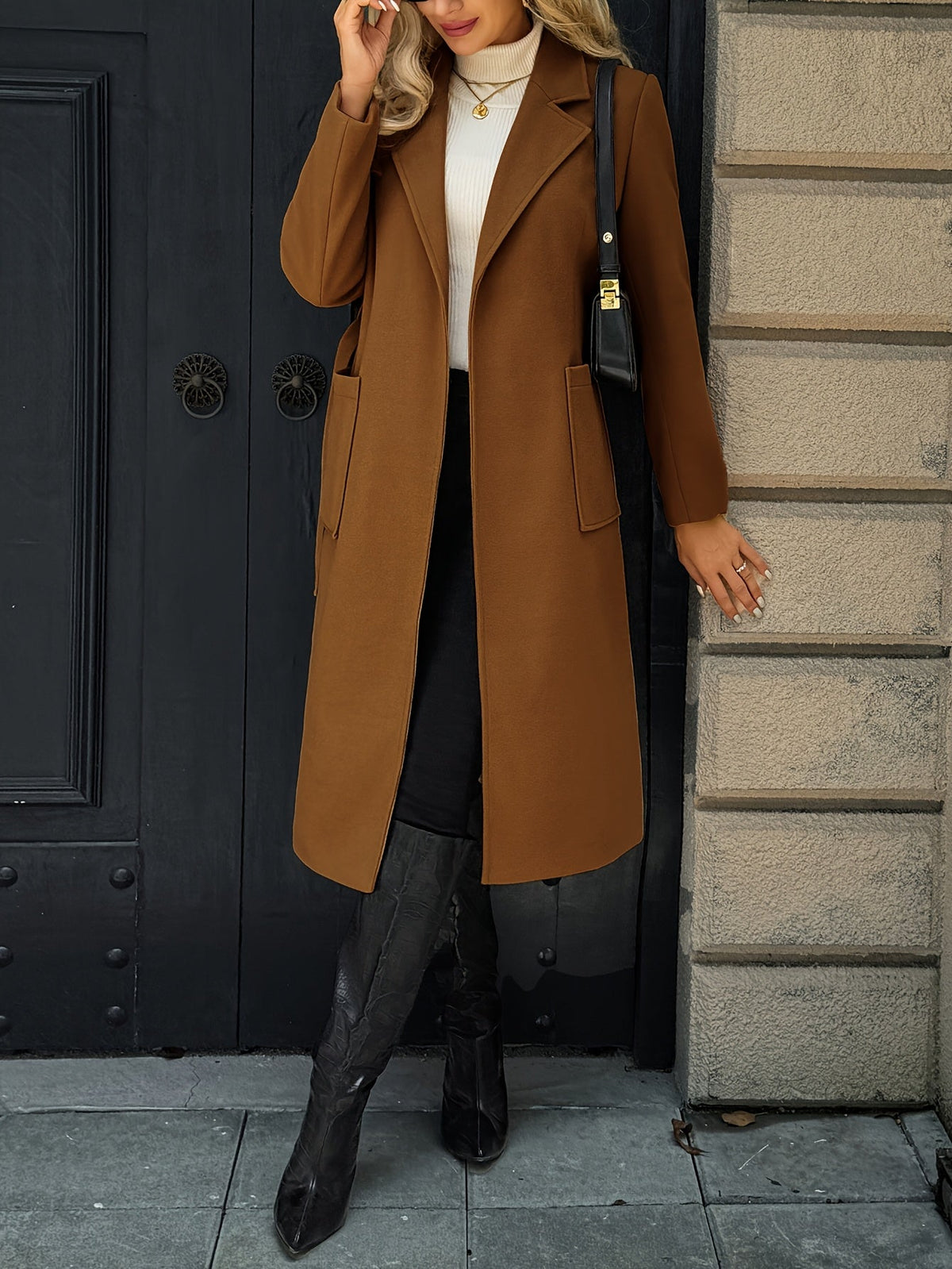 Women's Coat with Waist Belt and Pockets | For Winter | Size S-XL | Camel, Light Brown, Black, Grey