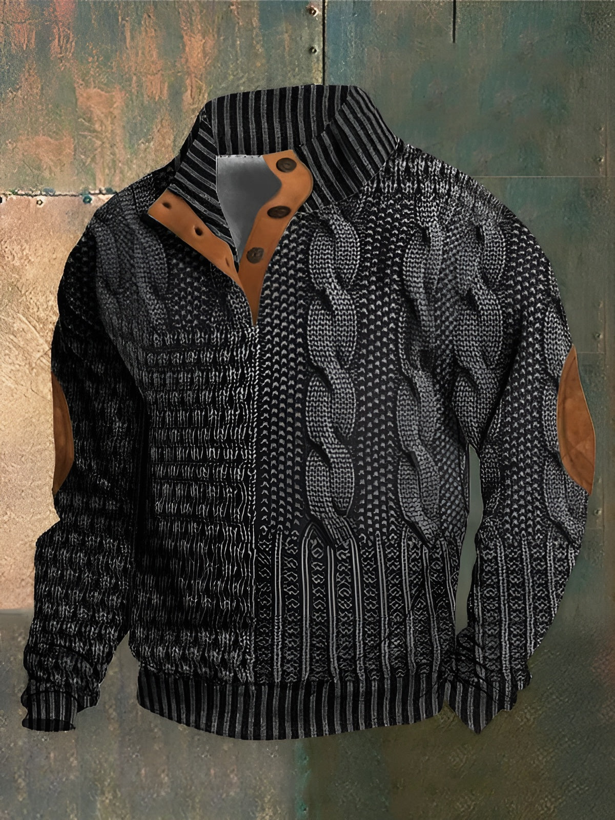 Men's Patterned Knit Sweater, Mock Neck, Long Sleeves