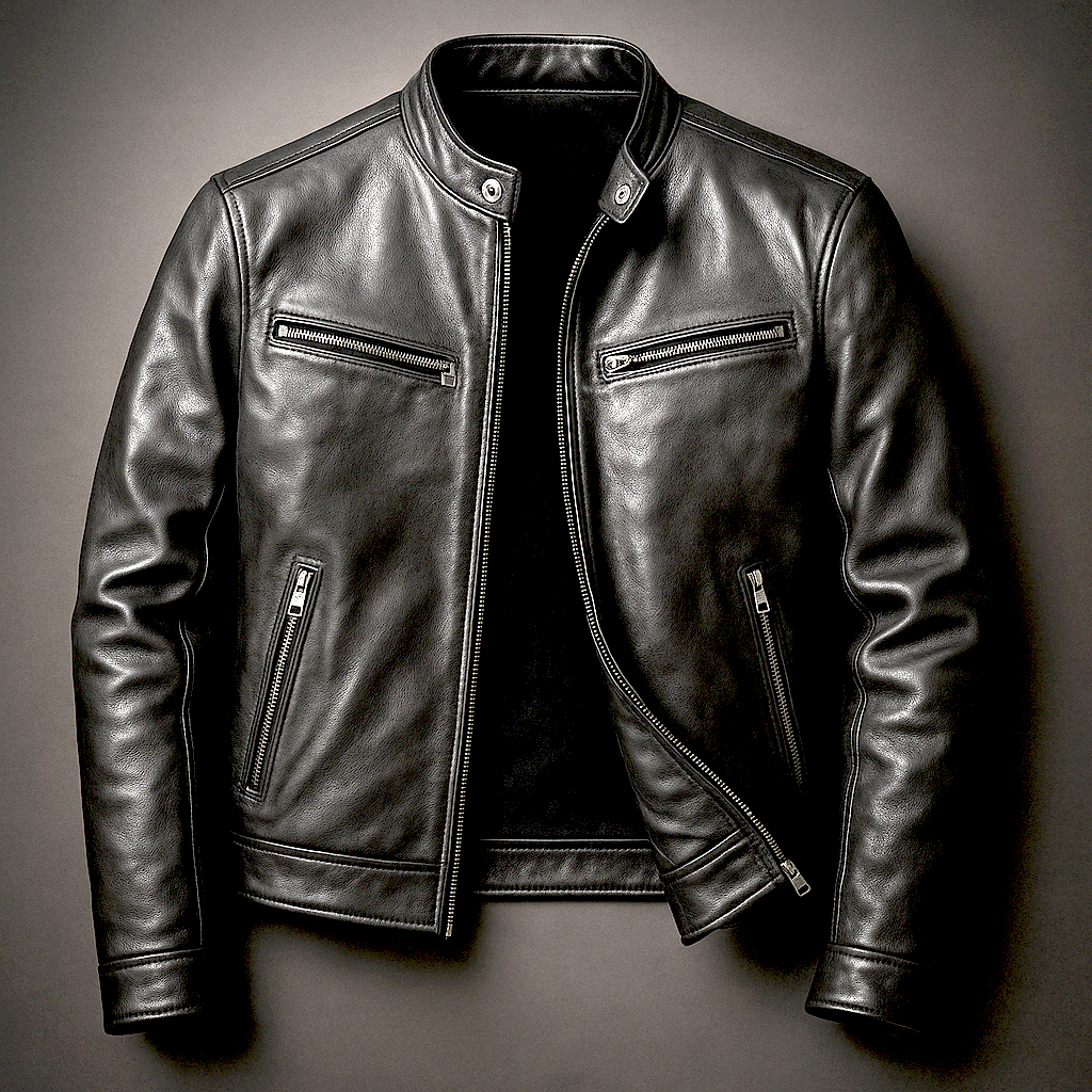 Men's Leather Jacket, Biker Style, Zip Front, Long Sleeves