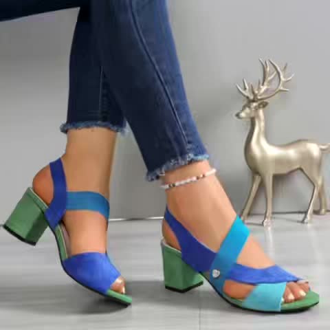 Women's Block Heel Sandals with Stretch Straps Open-Toe