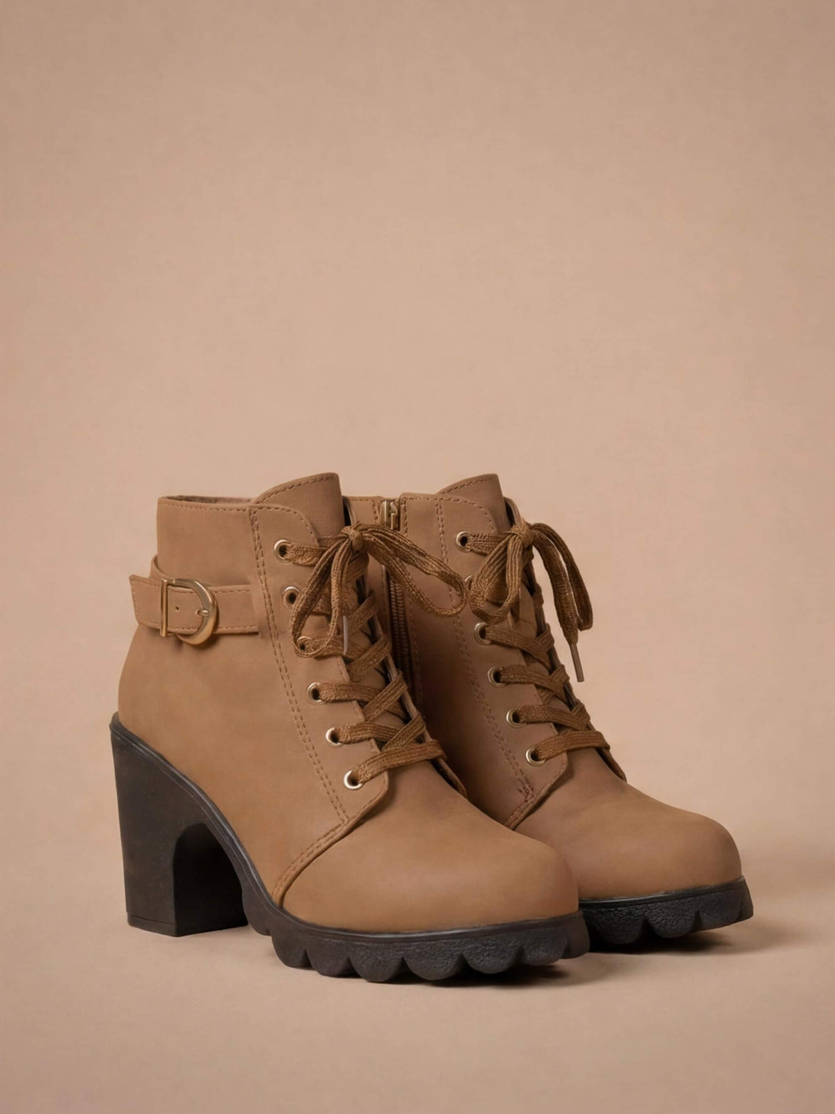 Elda Lace-Up Buckle Lug Sole Ankle Boots