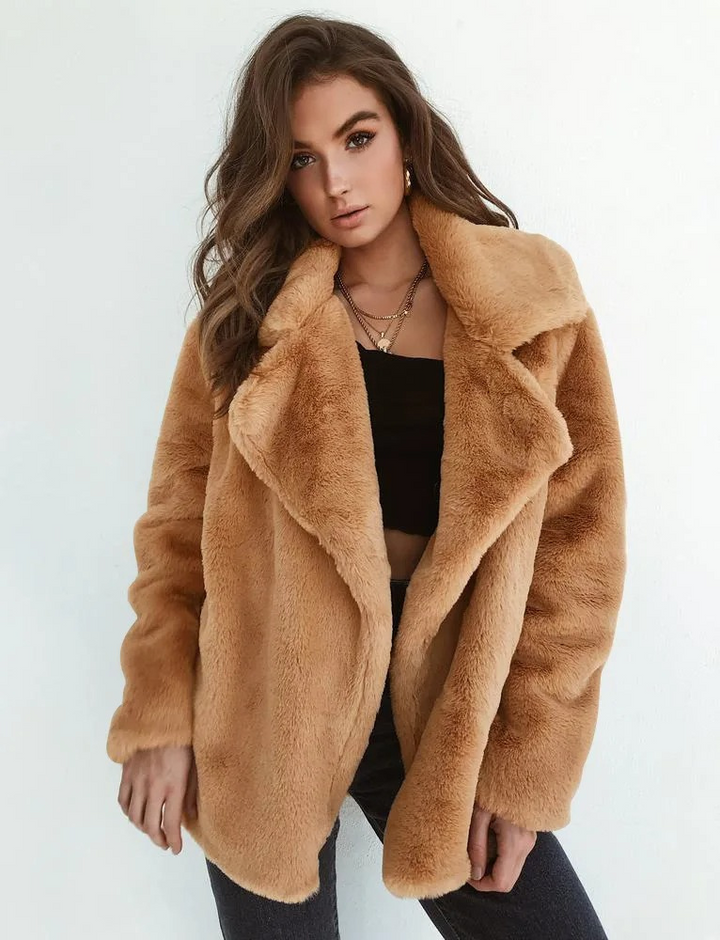 Women's Open-Front Teddy Jacket with Oversized Collar