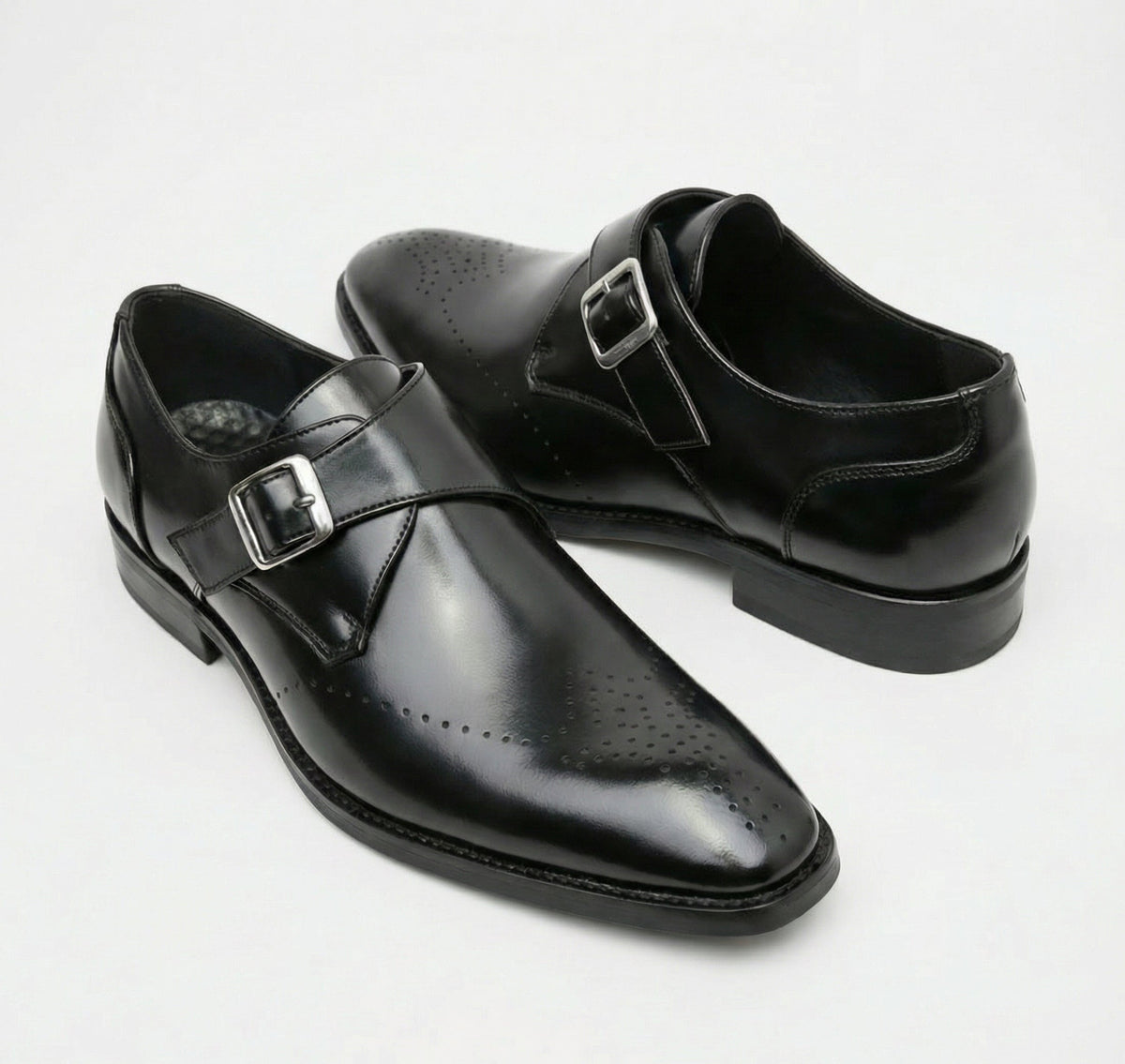 Men's Monk Strap Loafers, Brogue Detail, Square Toe