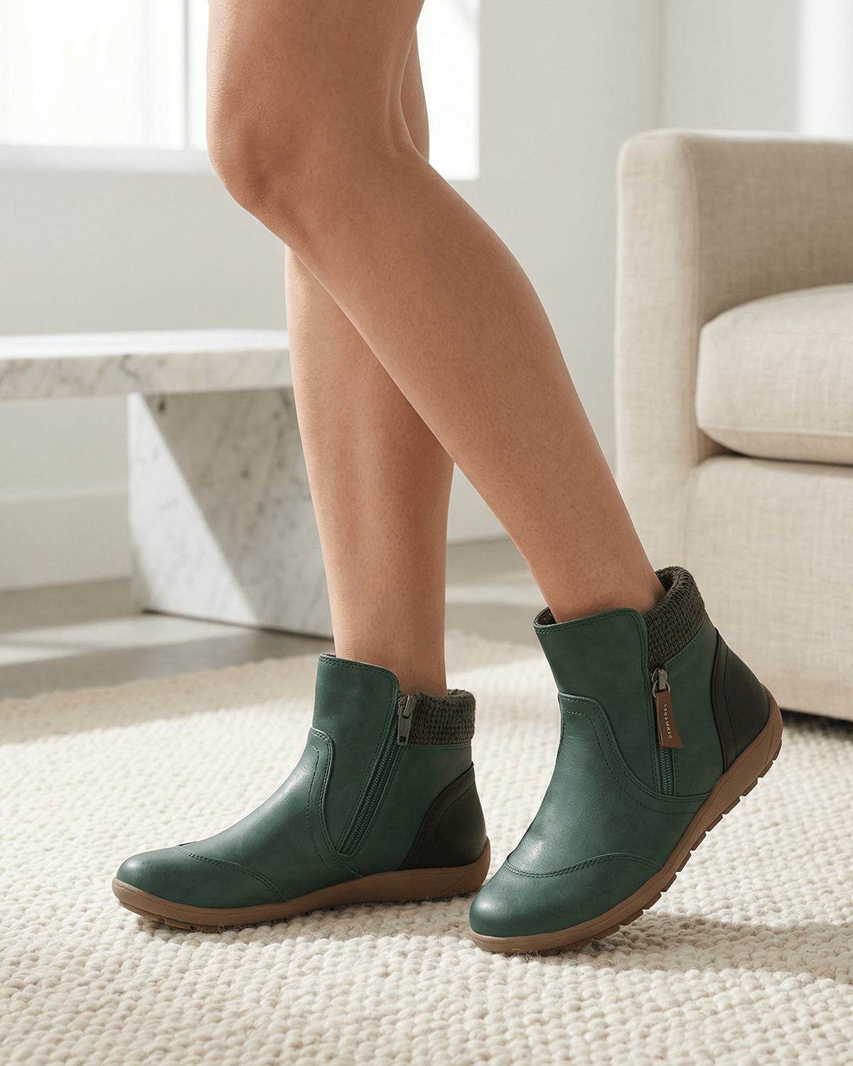 Casilda Knit-Collar Flat Ankle Boots