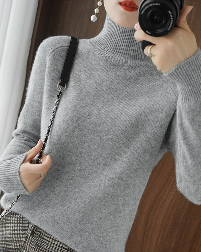 Women's Ribbed High Neck Sweater, Long Sleeves, Regular Fit