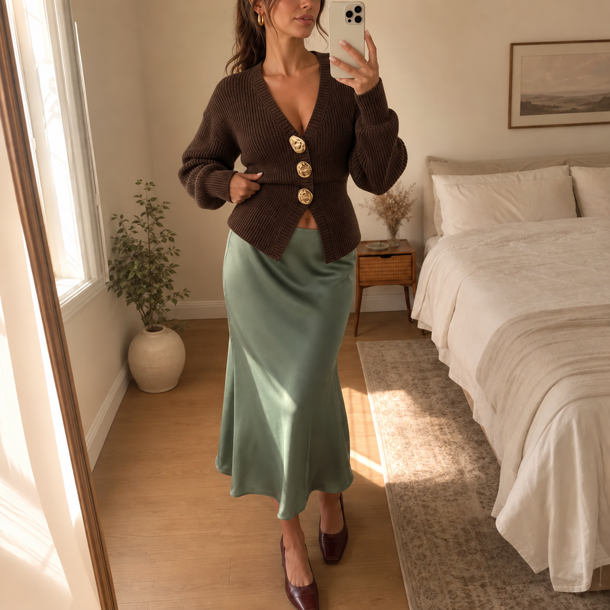 Veloura – Contrasting Hardware V-Neck Knit Cardigan