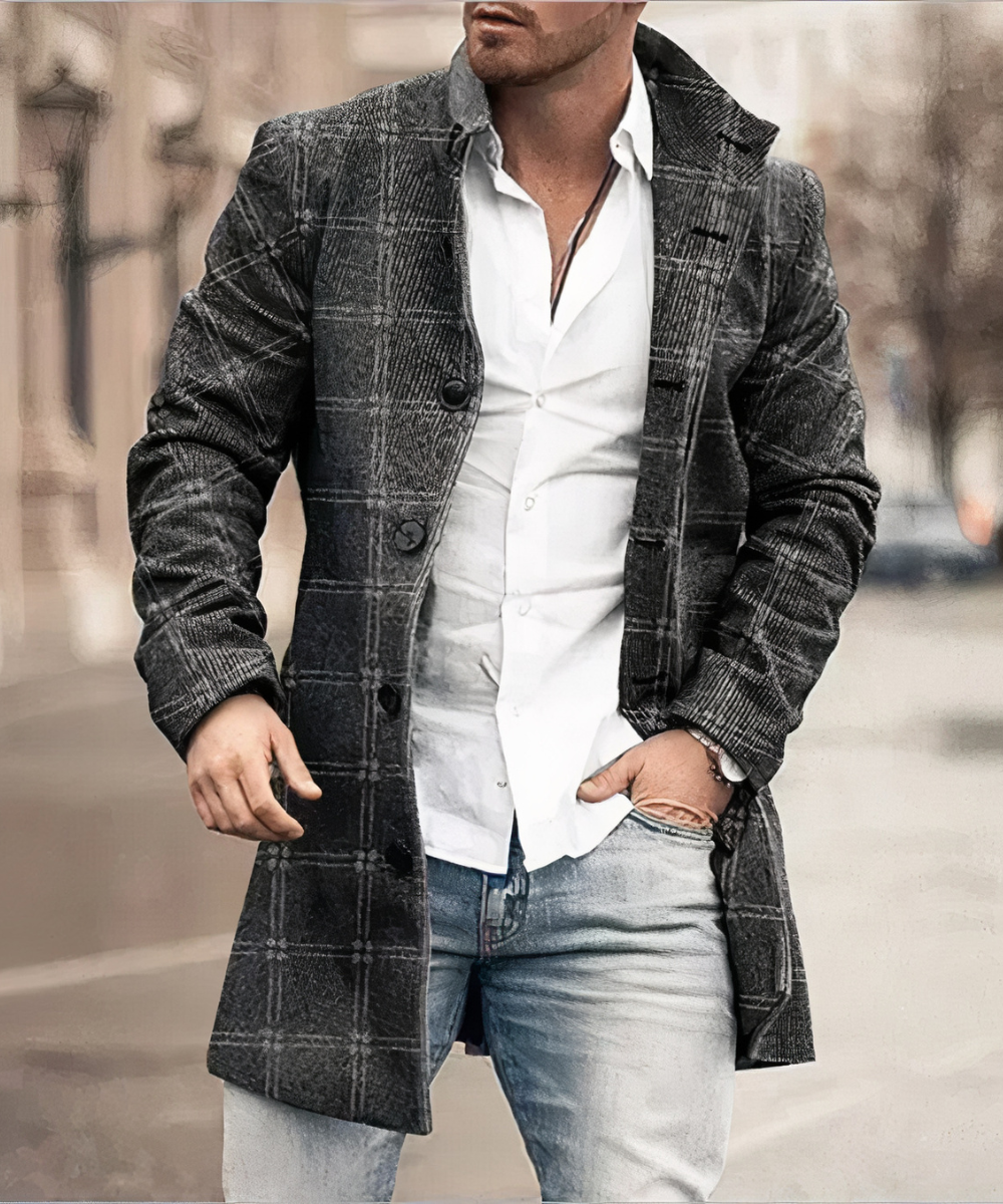 Men's Trench Coat, Button Front, Long Sleeves, Mid-Length