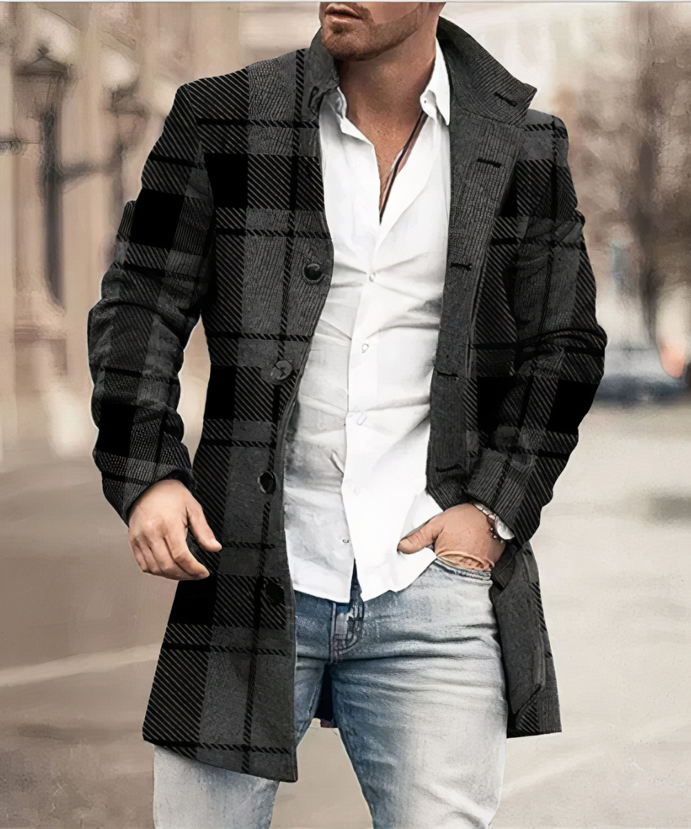 Men's Trench Coat, Button Front, Long Sleeves, Mid-Length