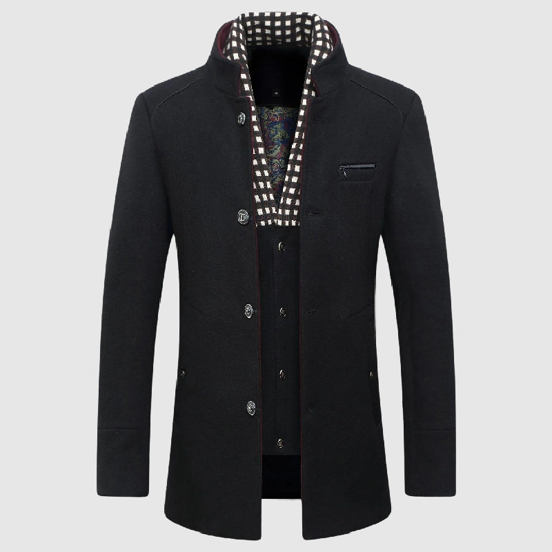 Men's Wool Blend Coat, Checkered Lining