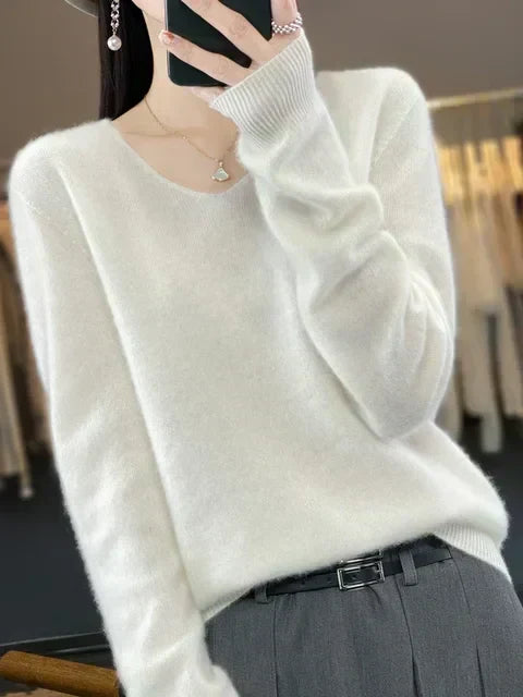 Women's V Neck Sweater with Long Sleeves | Relaxed Fit Knit Pullover in Twelve Shades | Size XS-3XL, 12 Colors