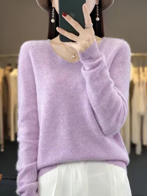 Vespera | Women's Relaxed Fit V-Neck Sweater — Soft Everyday Pullover in 12 Colors | Westmere