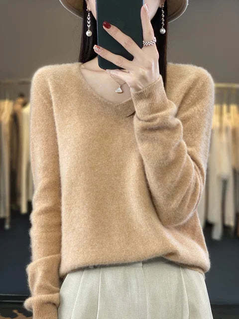 Women's V Neck Sweater with Long Sleeves | Relaxed Fit Knit Pullover in Twelve Shades | Size XS-3XL, 12 Colors