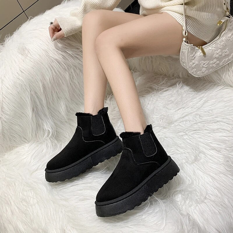 Women's Chelsea Boots with Warm Lining | Round Toe, Ankle Height and Platform Sole | Sizes 5.5-9.5, 3 Colors