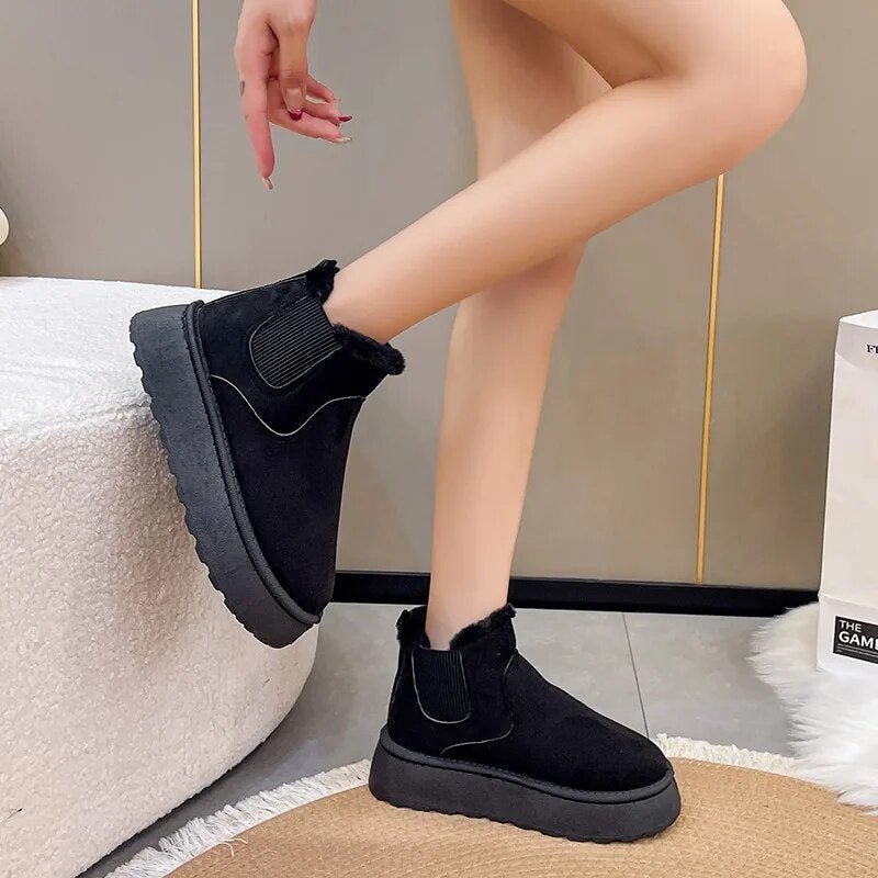 Women's Chelsea Boots with Warm Lining | Round Toe, Ankle Height and Platform Sole | Sizes 5.5-9.5, 3 Colors