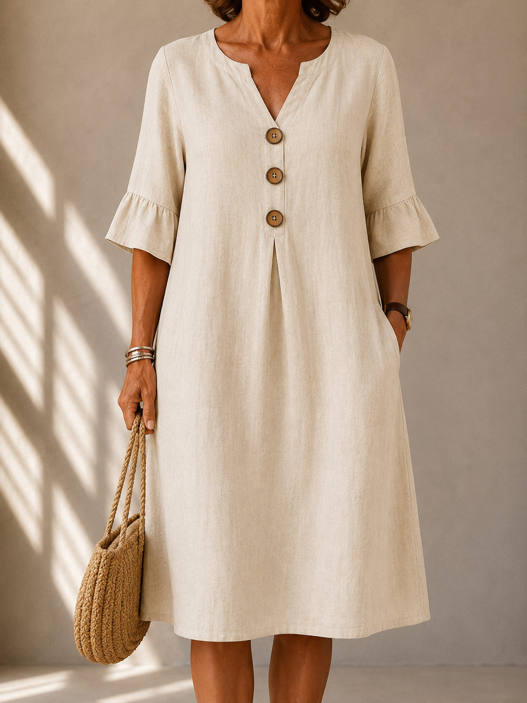 Charlotte | Button-Front Midi Dress with Pleats
