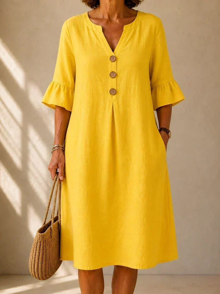 Charlotte | Button-Front Midi Dress with Pleats
