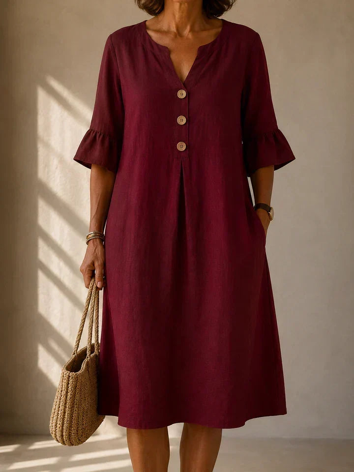 Charlotte | Button-Front Midi Dress with Pleats