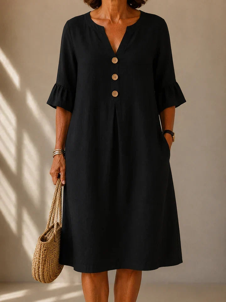 Charlotte | Button-Front Midi Dress with Pleats