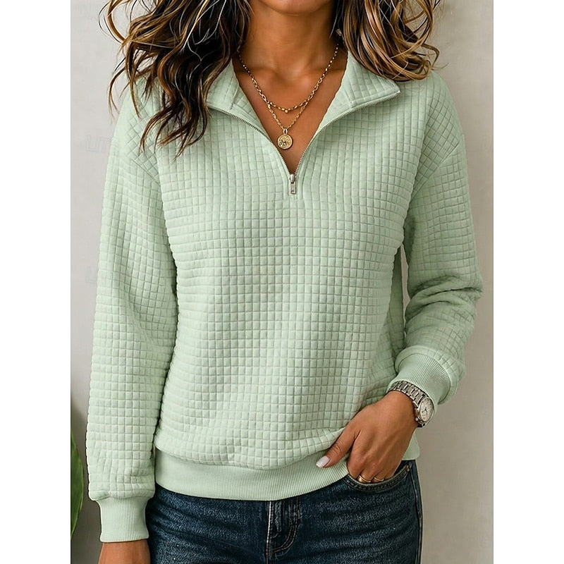 Women's Textured Quarter-Zip Sweatshirt, Long Sleeves, Ribbed Trim