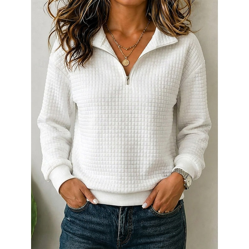 Women's Textured Quarter-Zip Sweatshirt, Long Sleeves, Ribbed Trim