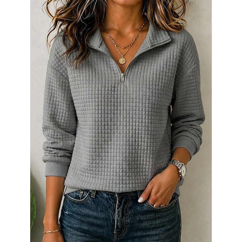 Women's Textured Quarter-Zip Sweatshirt, Long Sleeves, Ribbed Trim