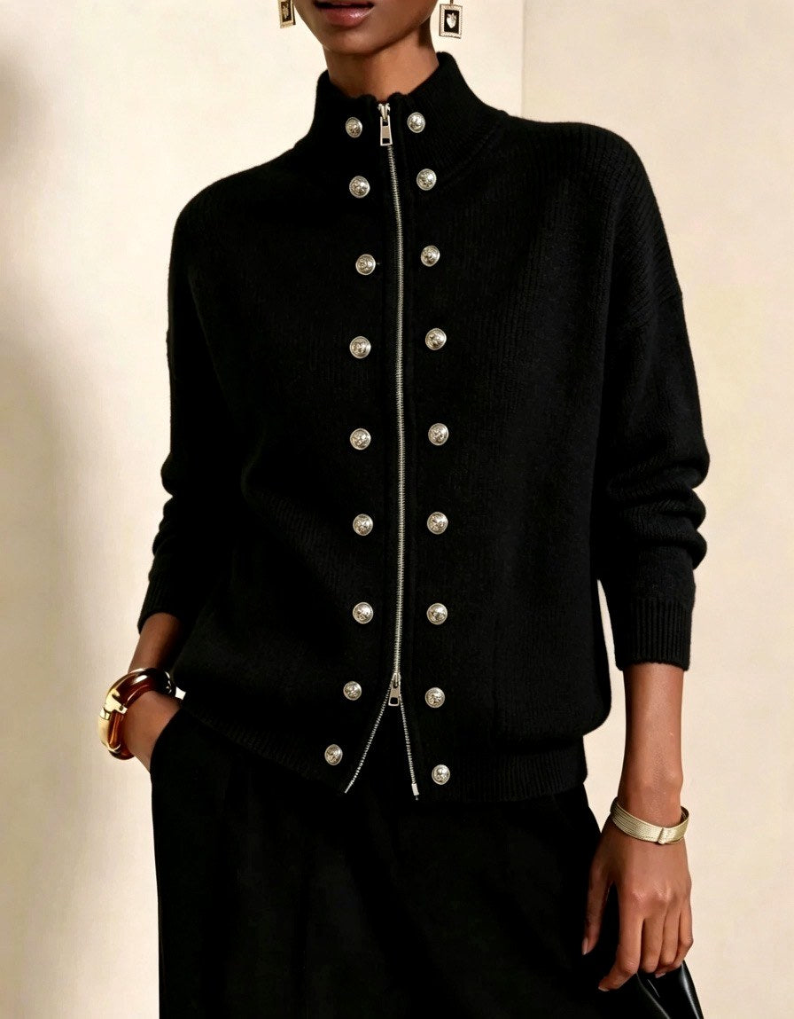 Ariella - Women's Knit Stand Collar Button-Front Cardigan