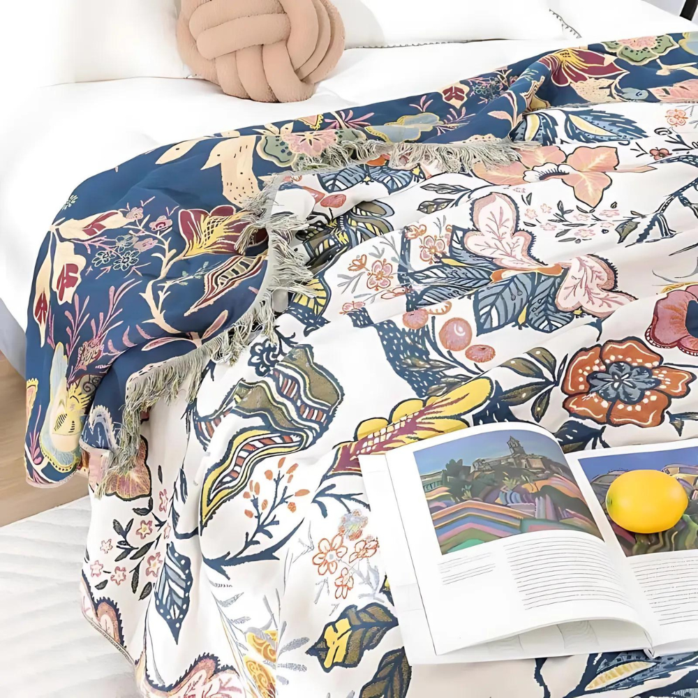 Artistic Floral Pattern Boho Throw Blanket for Cozy Decor