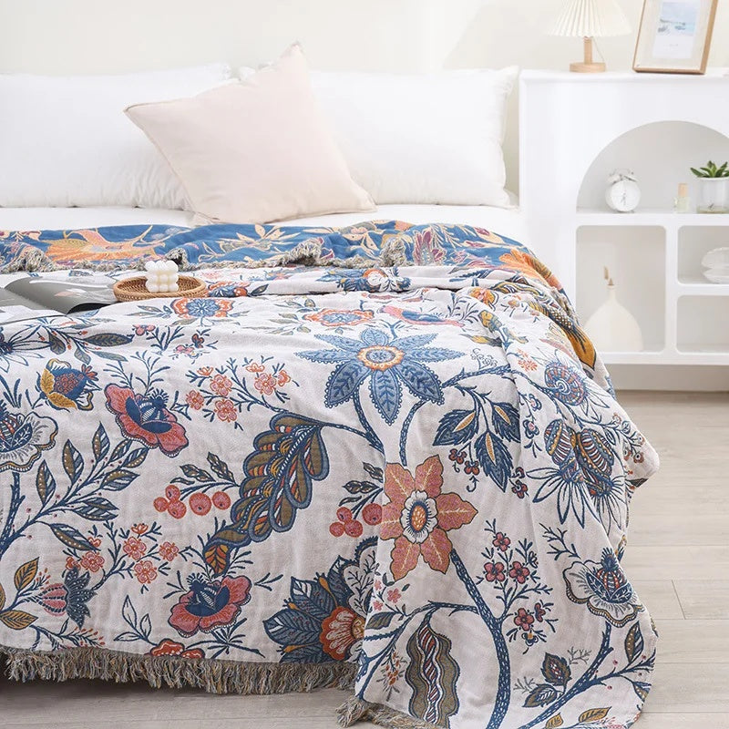 Artistic Floral Pattern Boho Throw Blanket for Cozy Decor
