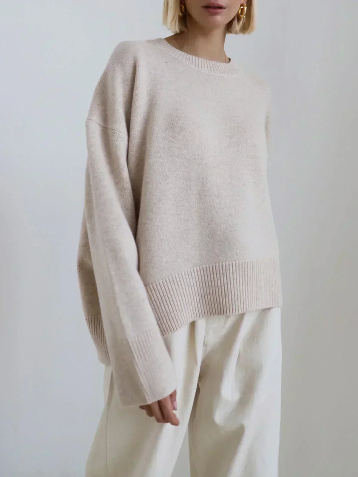 Jeanne Oversized Ribbed-Hem Knit Sweater