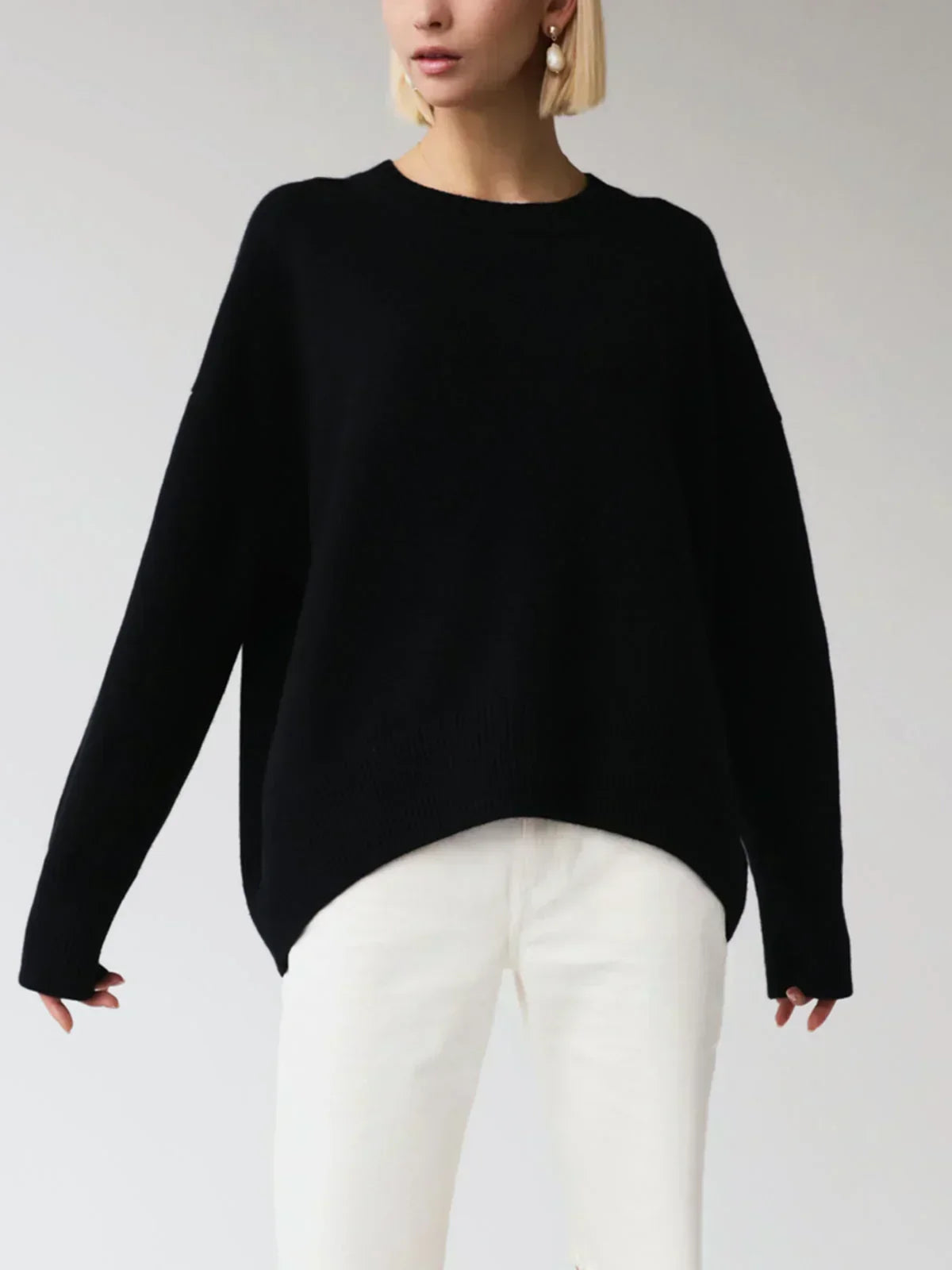 Jeanne Oversized Ribbed-Hem Knit Sweater