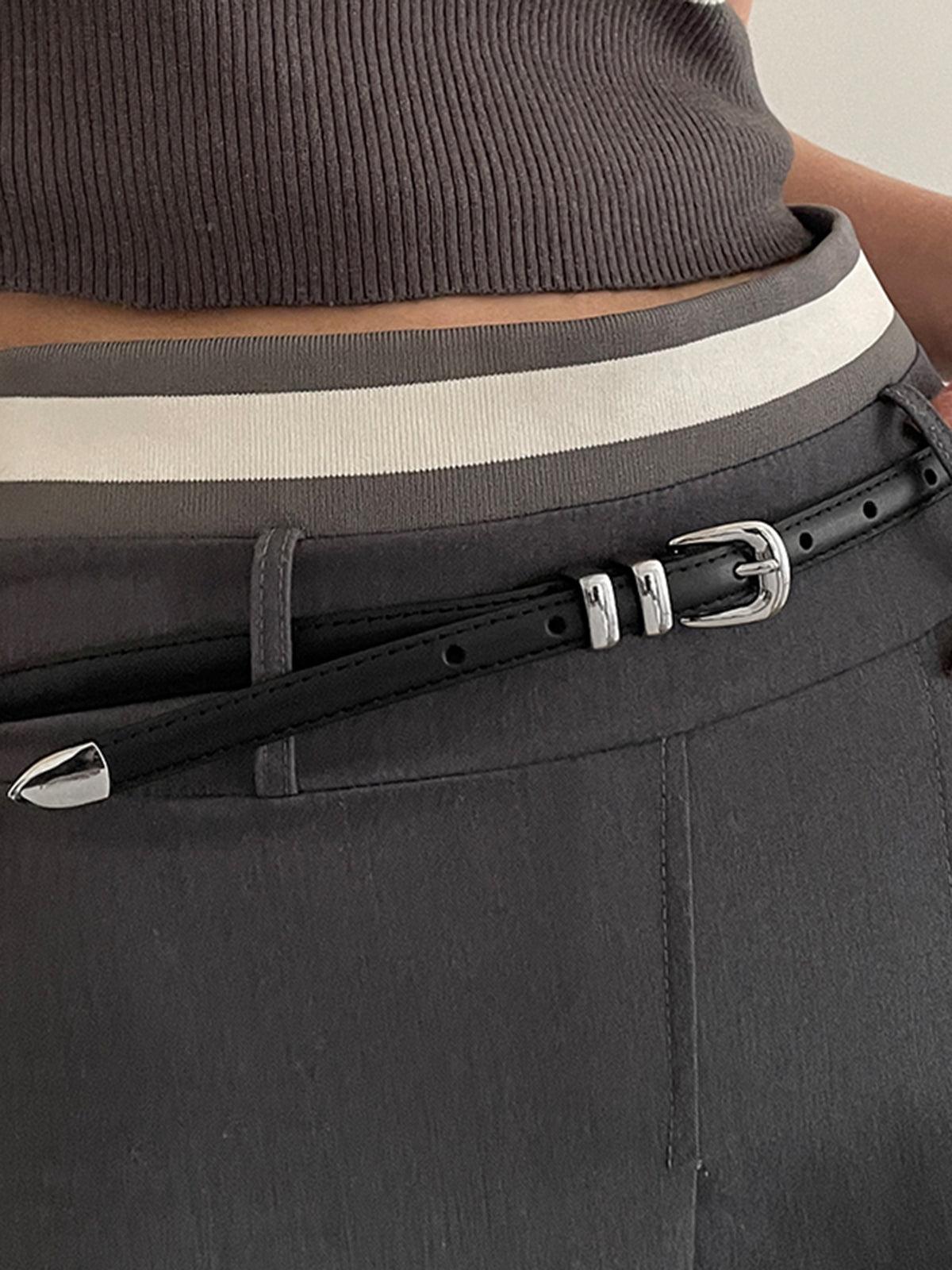 Women's Slim Belt with Silver Double-Loop Buckle